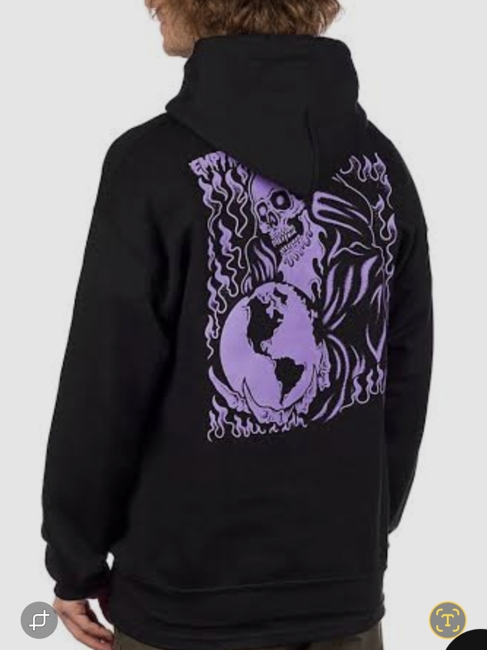 Empyre Black Reaper Globe Hoodie with Purple Skull & Globe Graphic Small